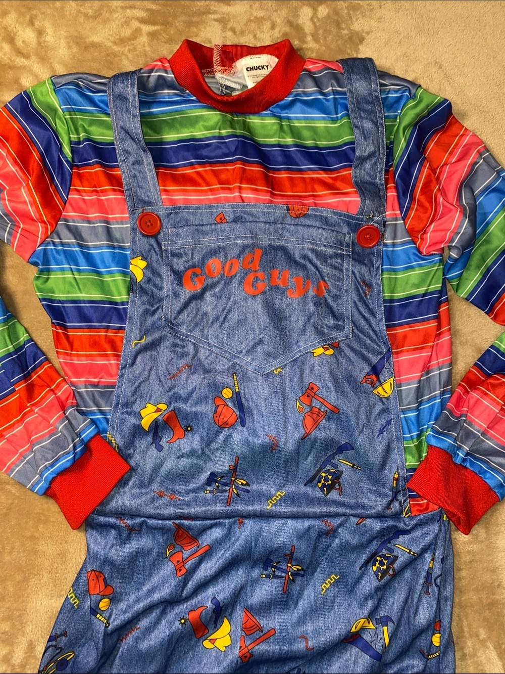 Chucky 'Good Guys' Denim-Style Overalls with Red-Striped Top size S/M Unisex